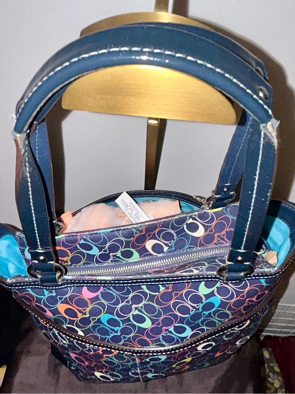 COACH SIG NATURE CHELSEA NAVY BLUE/MULTI SHOULDER BAG with LaBubu!